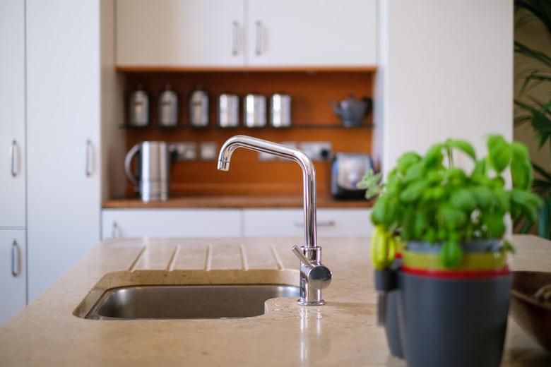 Potted Plant By Sink On Kitchen Counter