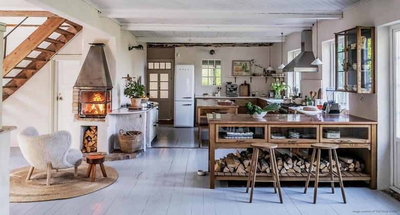 rustic kitchen wood burning stove