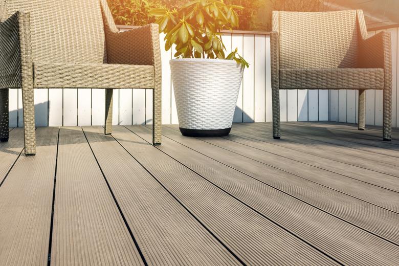 Deck made with wpc wood plastic composite decking boards.