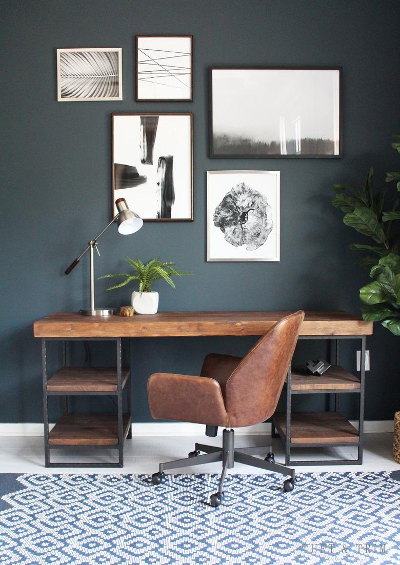 industrial office idea with dark blue wall color in industrial office space