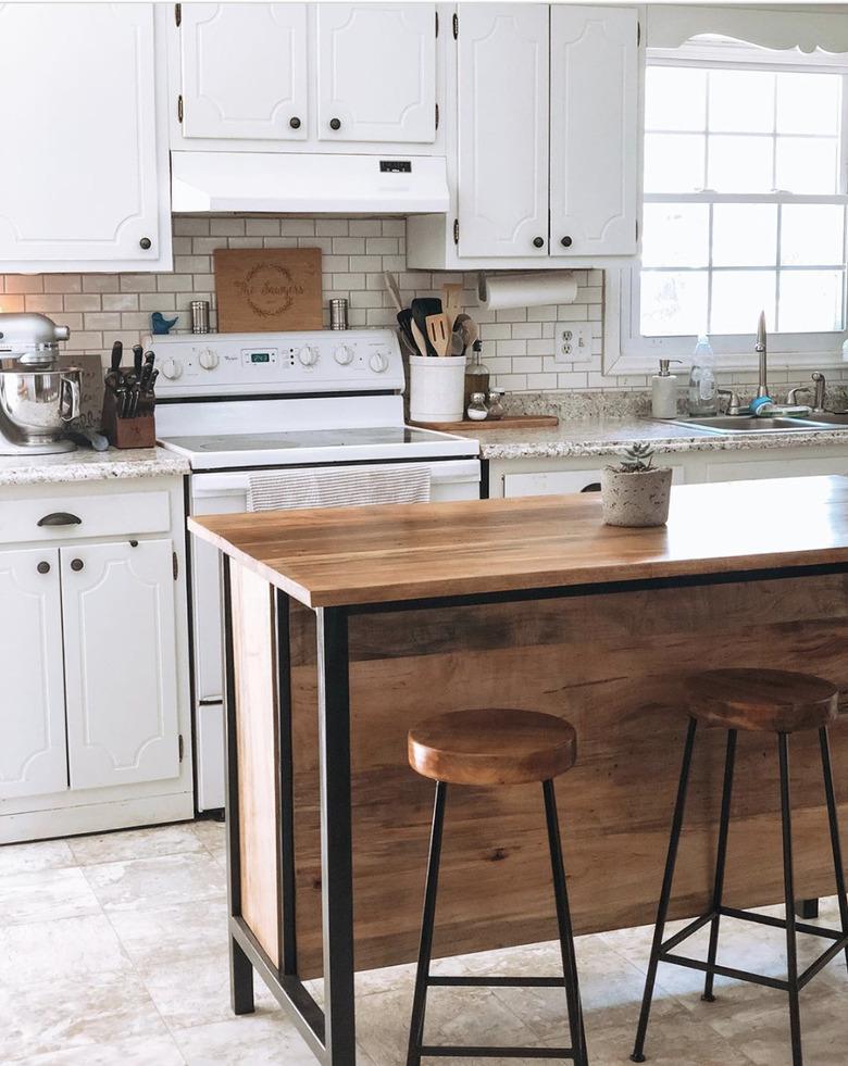 Freestanding rustic industrial kitchen island table