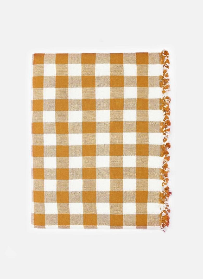 Heather Taylor Gingham Goldenrod Tablecloth, $258