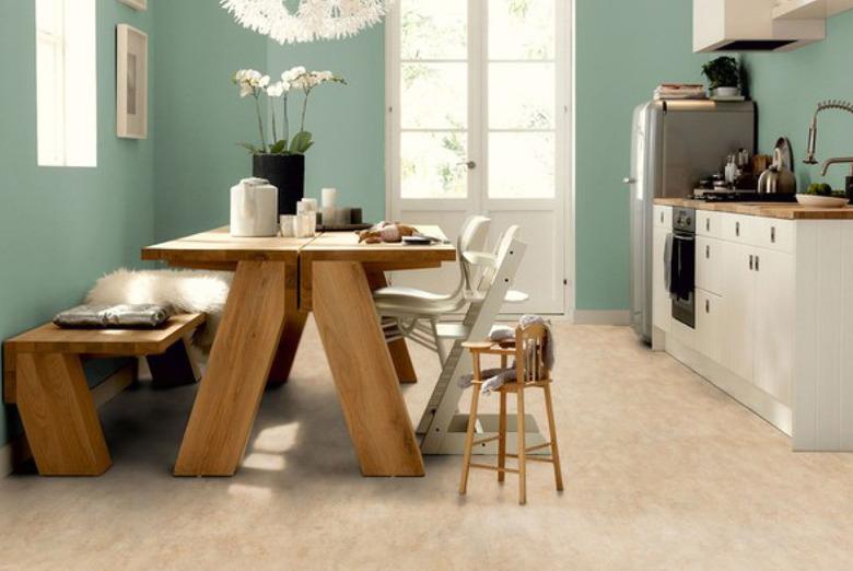 Light linoleum flooring in a kitchen