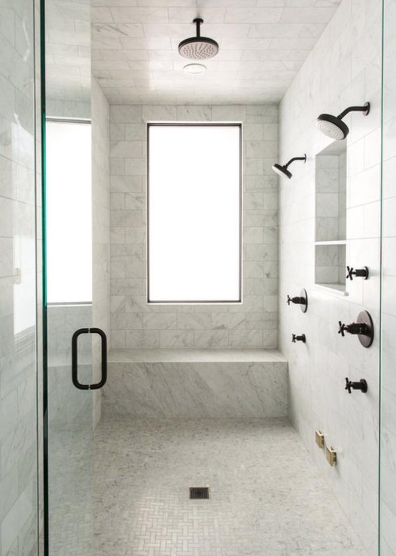 Turn your master shower into a serious spa with a rain shower head and built-in bench.