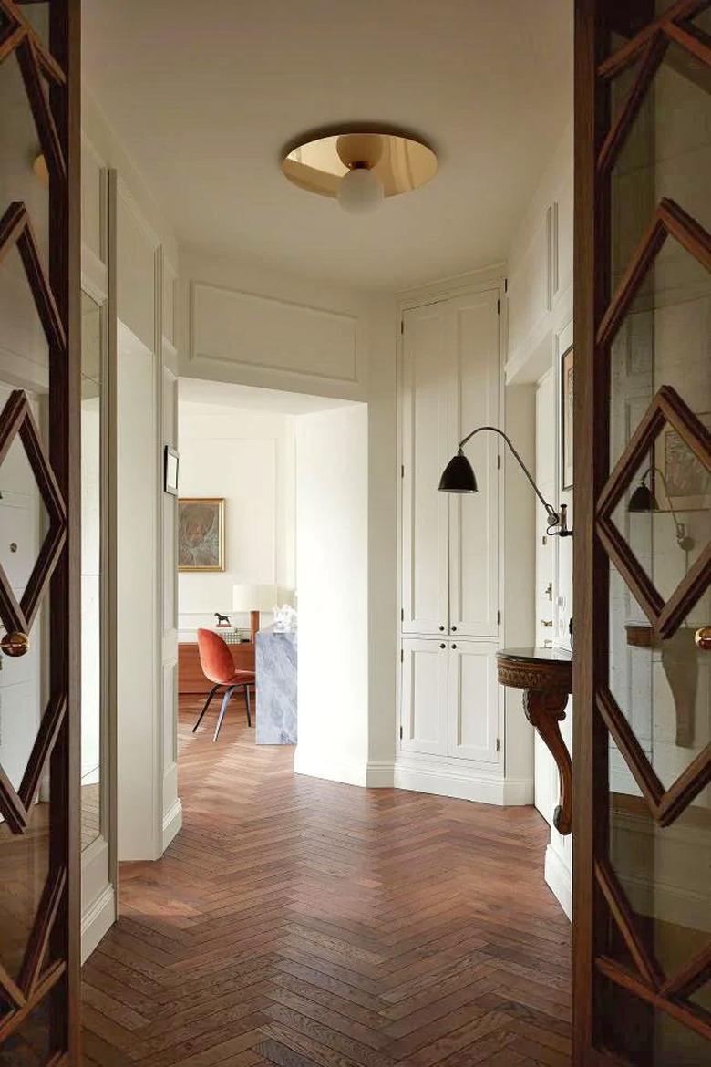 Midcentury modern hallway with ceiling light