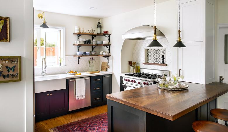 Moroccan tile backsplash with white tile and patterned tile