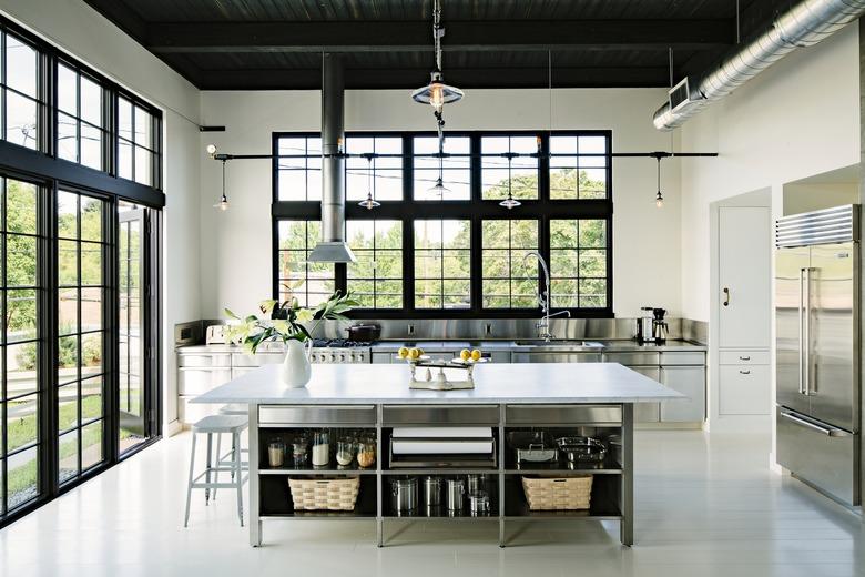 stainless steel kitchen cabinets in contemporary kitchen