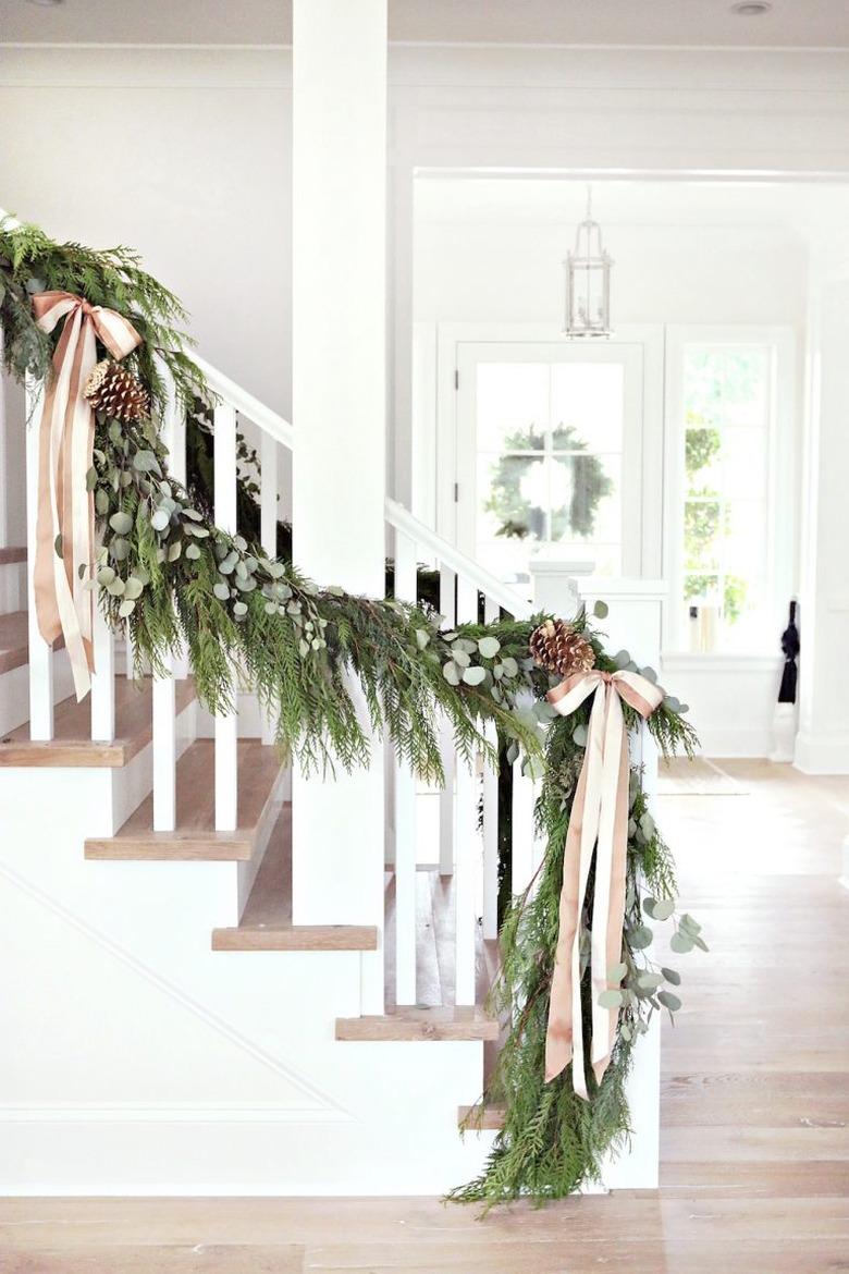 holiday decor on staircase