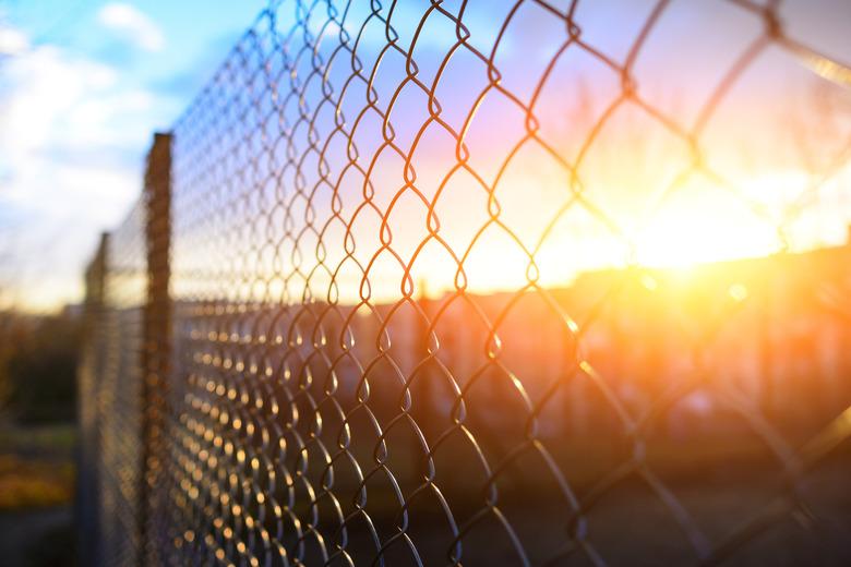 fence with metal grid in perspective