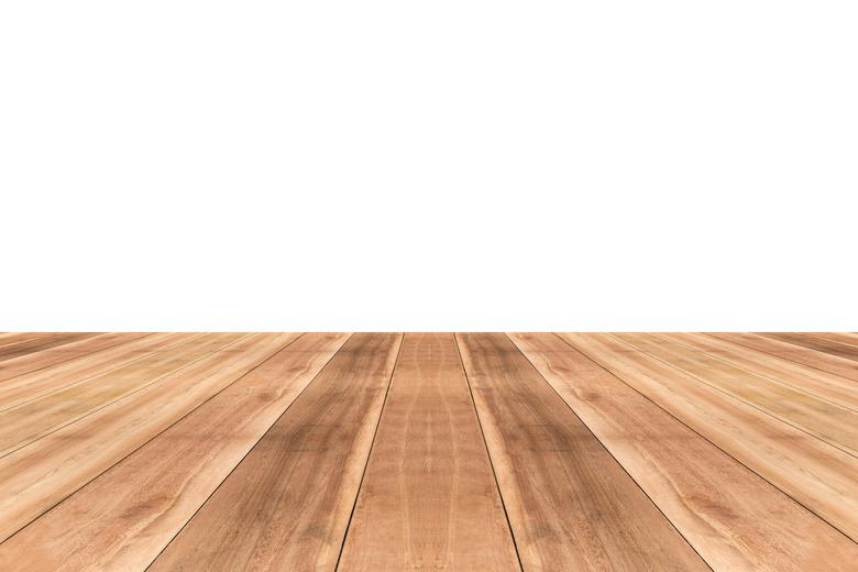 Wooden table top against white background