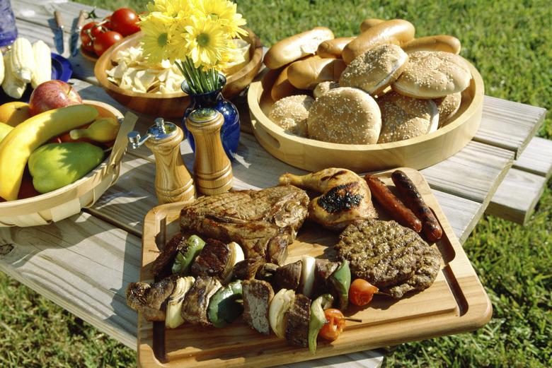 Food served on a picnic table