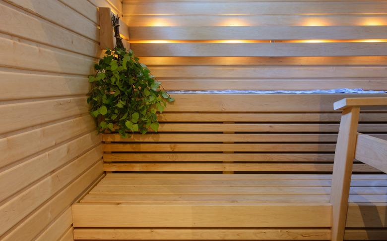 Modern wooden Finnish sauna interior