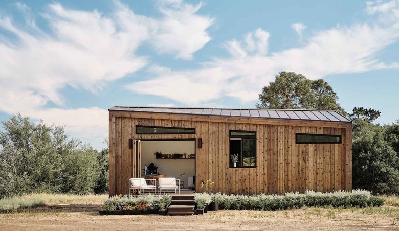 eco-friendly modular home with wood cladding