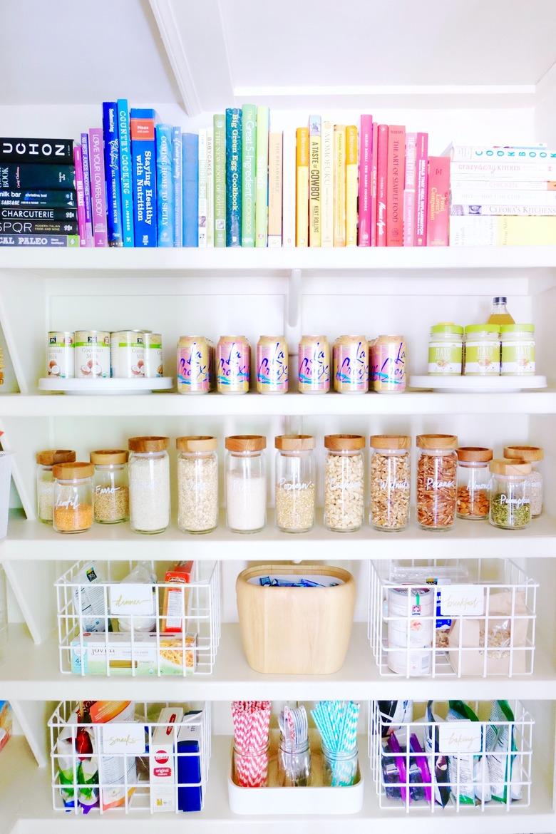 small pantry closet organized by color