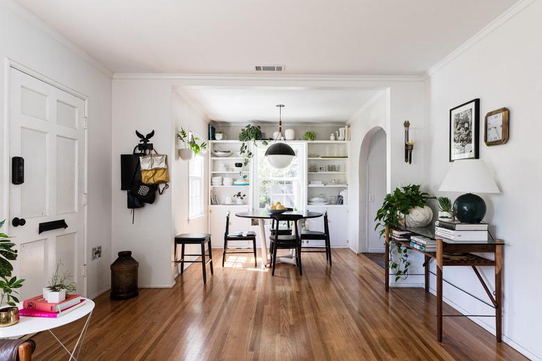 wood floor entryway and kitchen