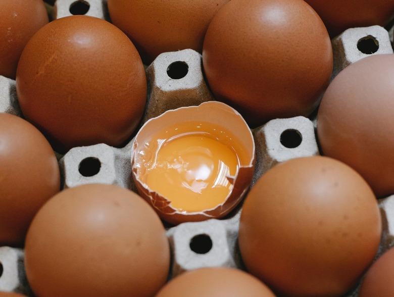 open brown egg in carton