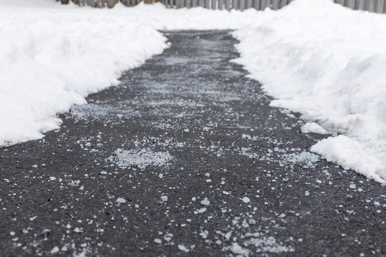 Road with salt and snow on the sides