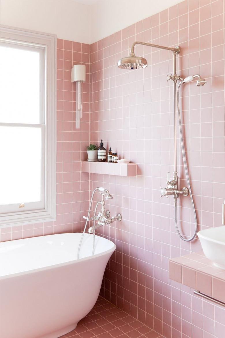 pink tiled wet room