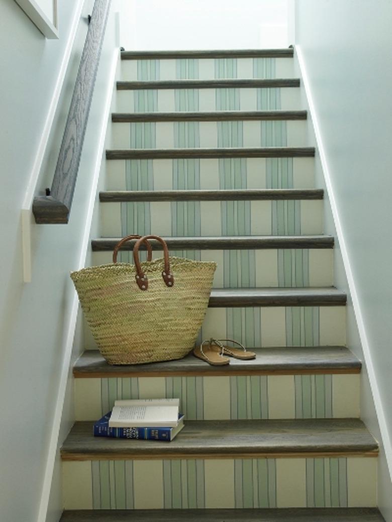 painted stairs with vertical stripes