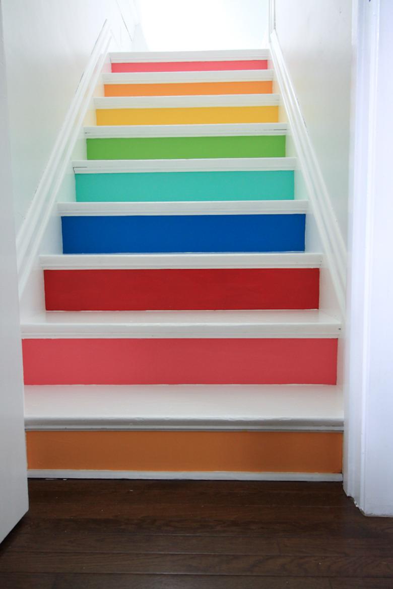 painted stairs with rainbow-colored risers