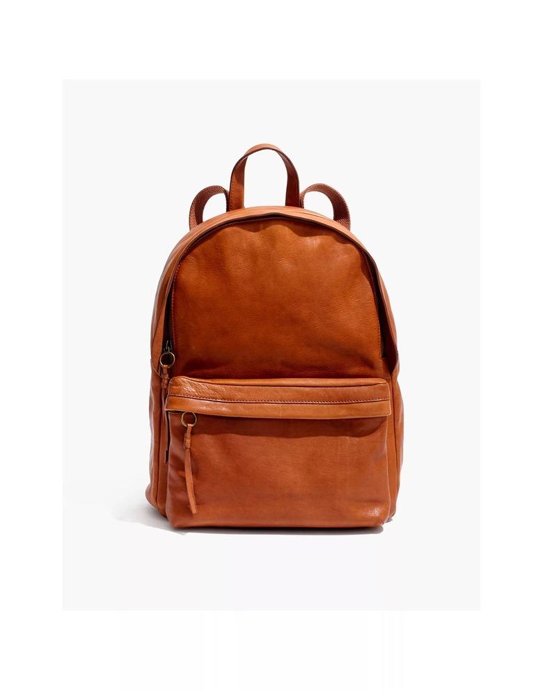 brown leather backpack