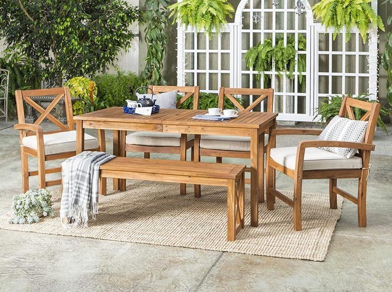  Walker Edison Delray Classic 6-Piece Acacia Wood Outdoor Dining Set