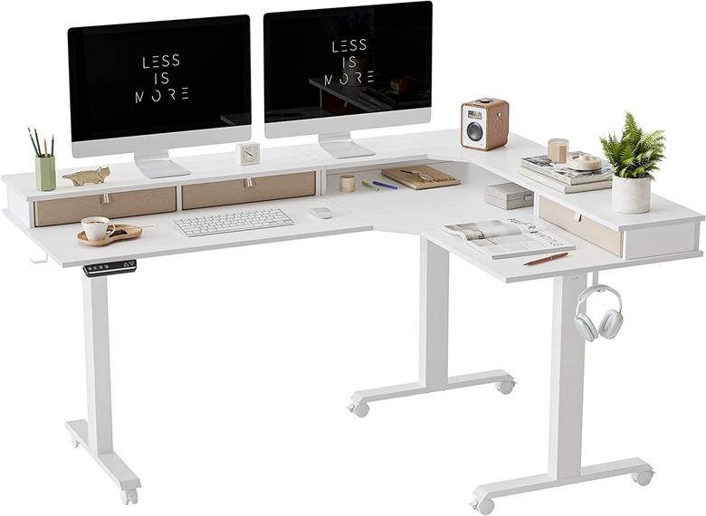 FEZIBO Triple Motor 63-Inch L-Shaped Standing Desk