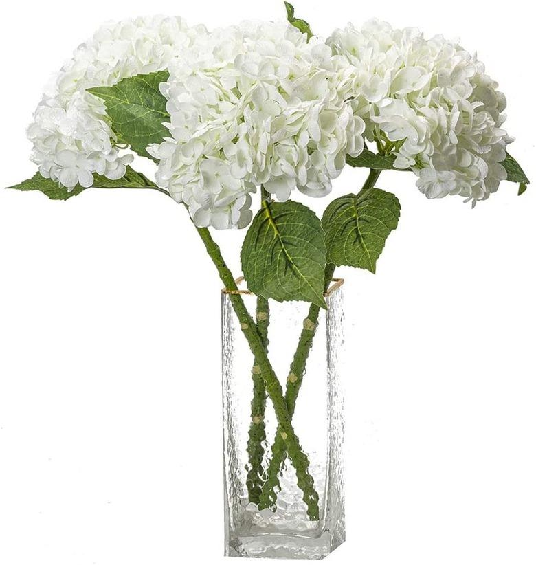 DUYONE Large Artificial White Hydrangea Flowers (set of 3)