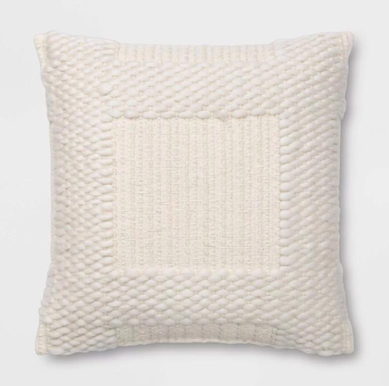 Woven Chunky Check Square Throw Pillow White