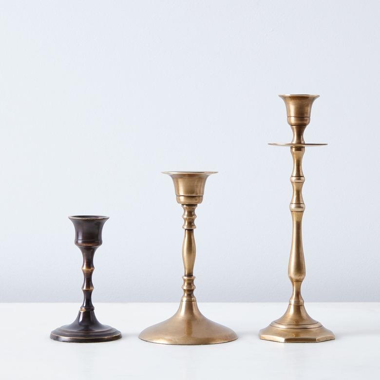 Food52 Vintage-Inspired Brass Mixed Candlesticks (Set of 3)