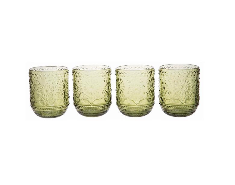 Red Co. Floral Embossed Glassware