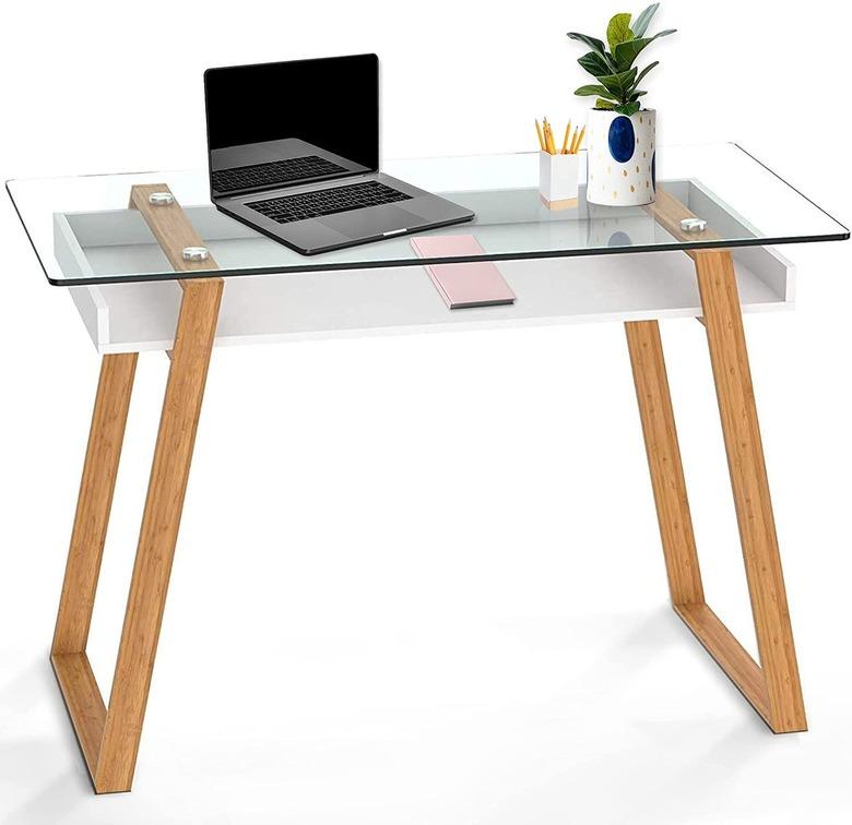 bonVIVO Massimo Glass and Bamboo Home Office Writing Desk