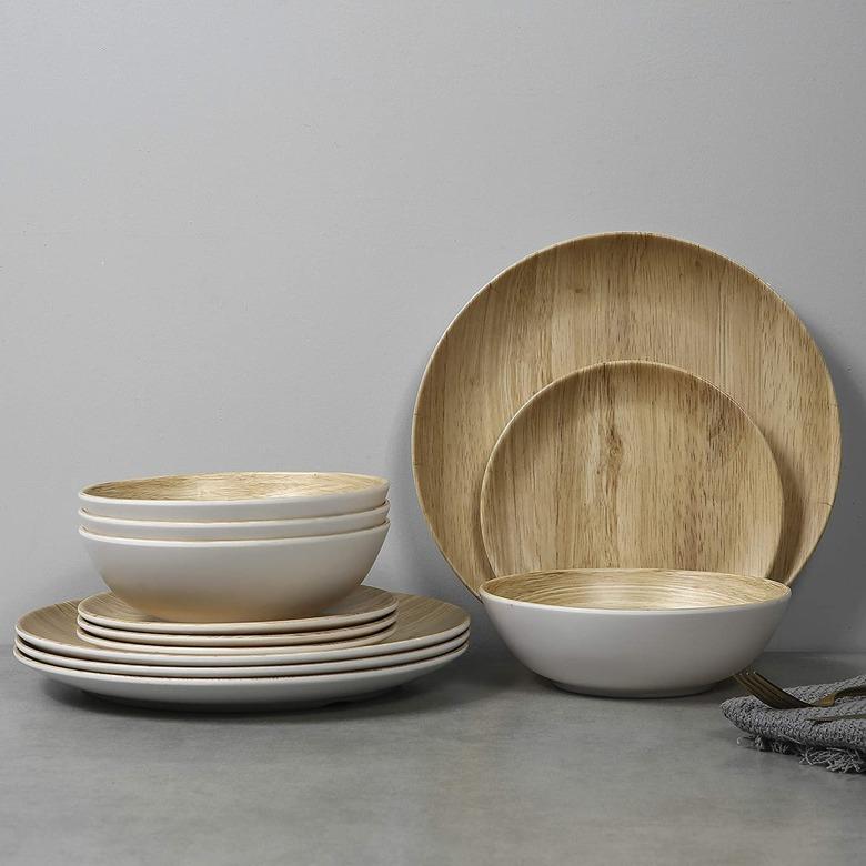 Webbylee 12-Piece Wood Grain Melamine Dinnerware Set