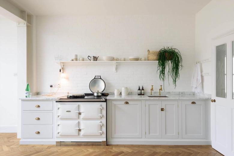 white kitchen with white retro stove