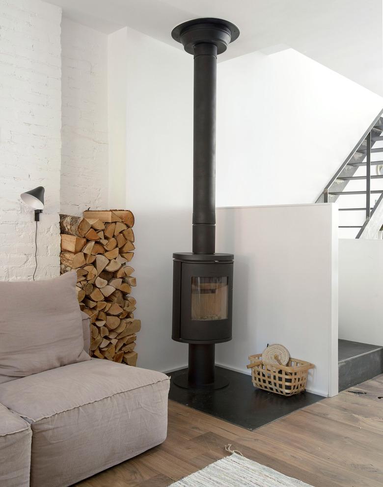 rustic wood burning stove fireplace