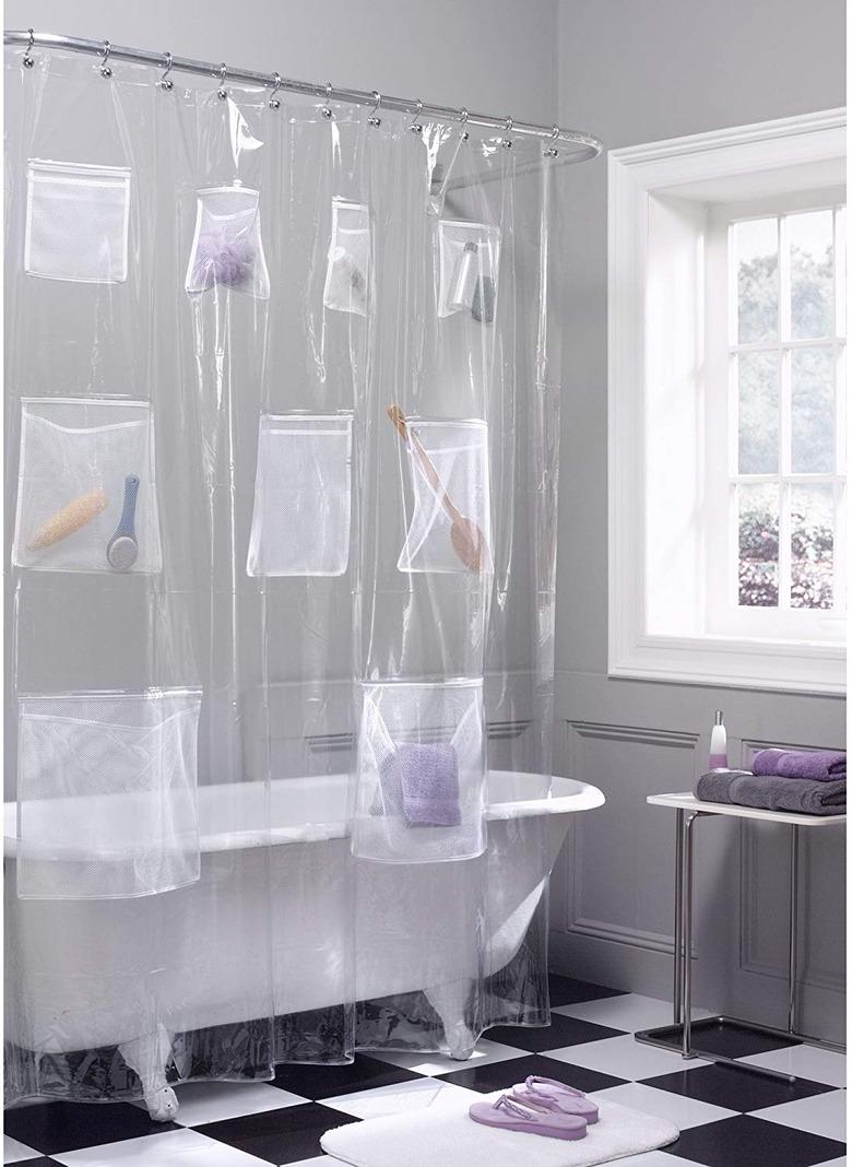 plastic shower curtain with pockets