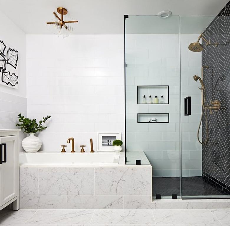 luxury bathroom with ledge shower storage ideas