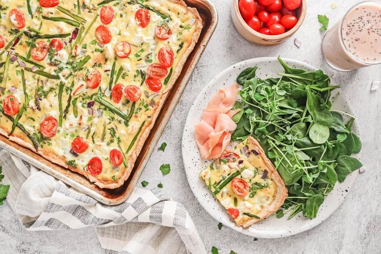 Spring vegetable sheet pan quiche