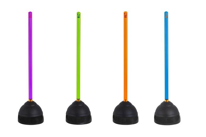 line of plungers with colorful handles