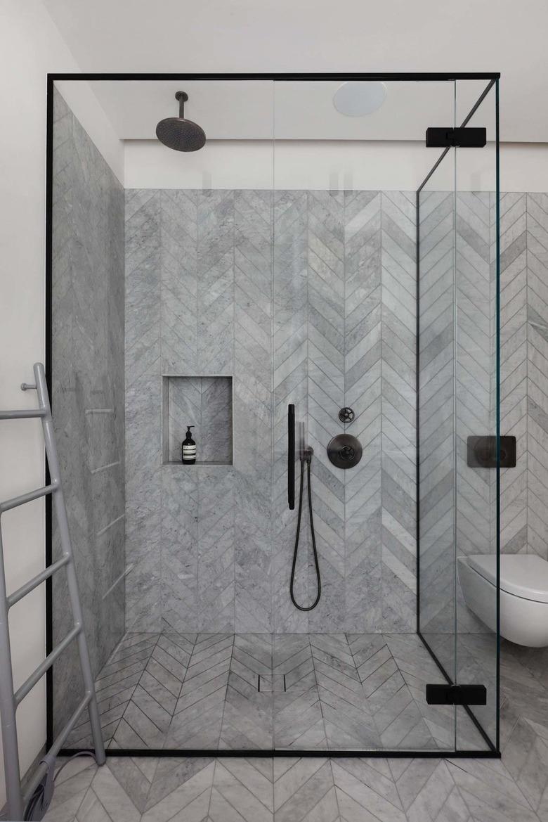 geometric marble stone tile bathroom