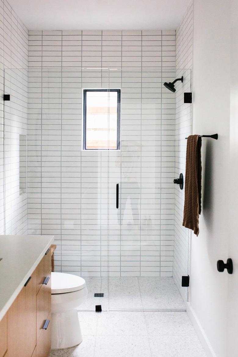 white horizontal subway tile shower idea