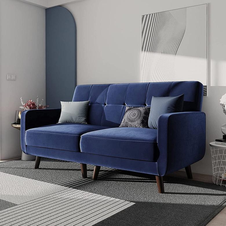 blue velvet sofa