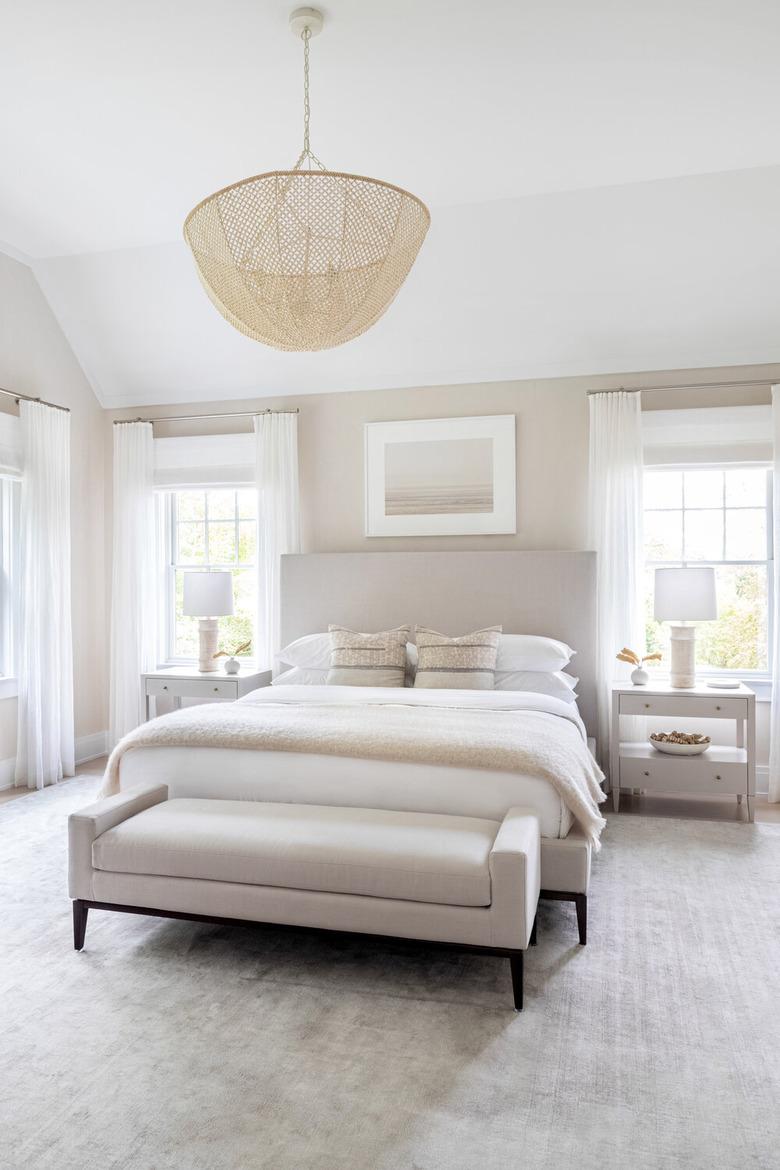 taupe and white traditional bedroom color schemes with wicker light