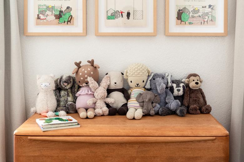 Stuffed animal toys on dresser