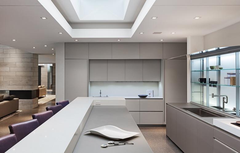 modern two-tier kitchen island in minimalist kitchen