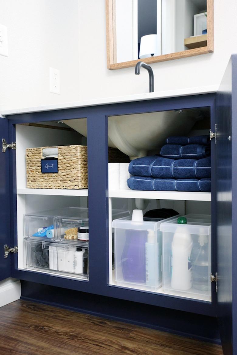 guest bathroom under sink storage