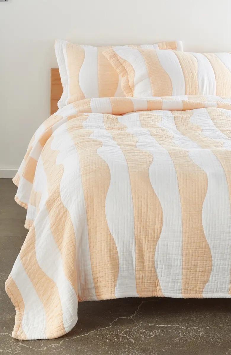 peach and white bedding