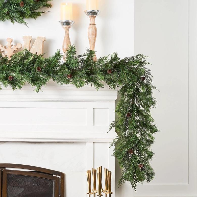 faux garland on mantel