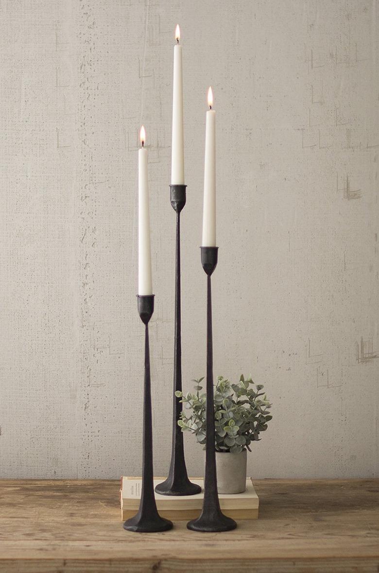 metal taper candle set