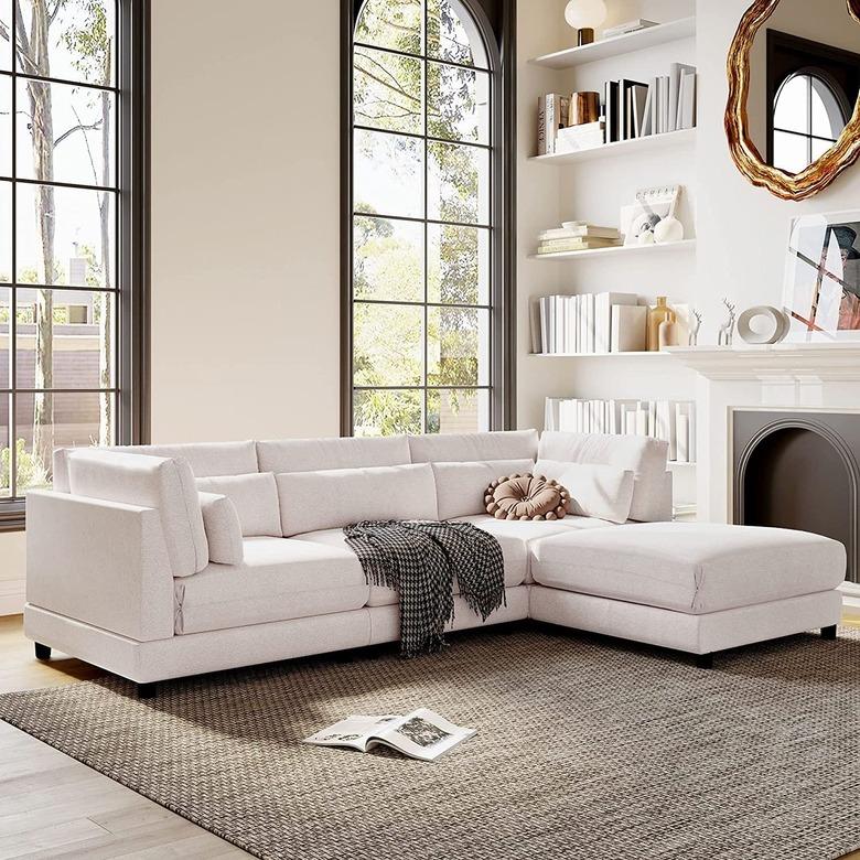 white l-shaped sofa